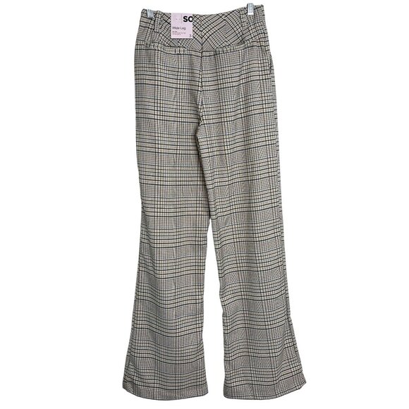 SO Wide Leg Pants Women’s 3 High Rise Plaid Tan Black Work Casual - Picture 2 of 8